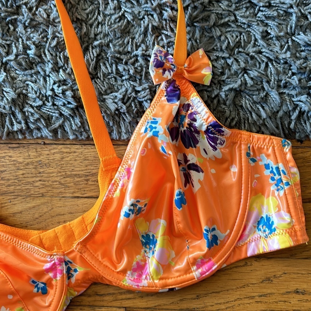 Savage X Fenty Unlined Demi Bra Orange Floral Size 40d — image 3 of 8
